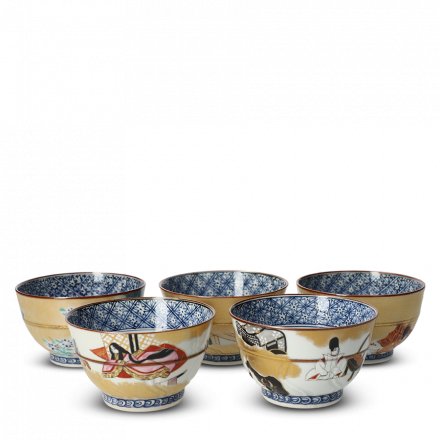 Coffret 5 Tasses À Thé Japonaises En Porcelaine Genji-Monogatari