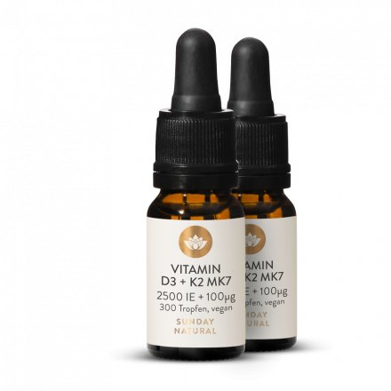 Vitamine D3 2500 UI + K2 Mk7 100 µg tout-trans Vegan coffret
