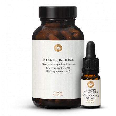 Complexe de magnésium Ultra, 120 gélules + D3 5000 UI + 200 µg K2 coffret