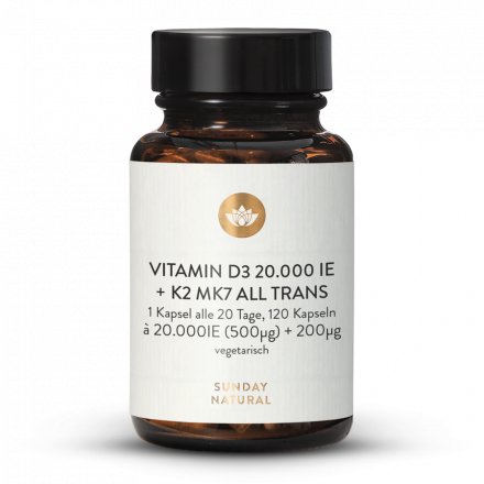 Vitamine D3 20 000 UI + K2 Mk7 200 µg