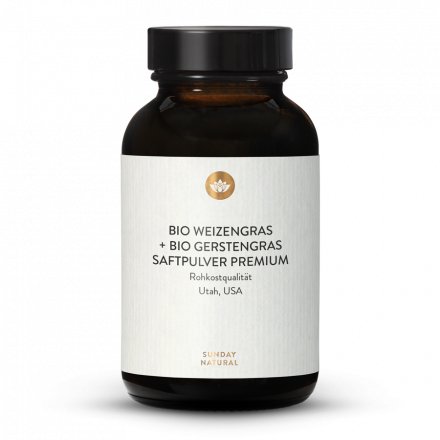 Mélange de jus d'herbe de blé + orge bio en poudre
