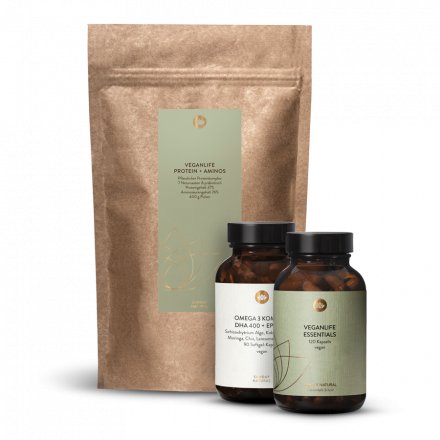 Coffret Veganlife Essentials + protéines végétales + Complexe d'oméga-3
