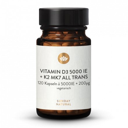 Vitamine D3 + K2 MK7 5000 Ui + 200µg All-Trans 120 Gélules