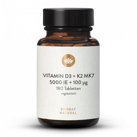 Vitamine D3 5000 Ui + 100 µg K2 Mk7 180 Comprimés