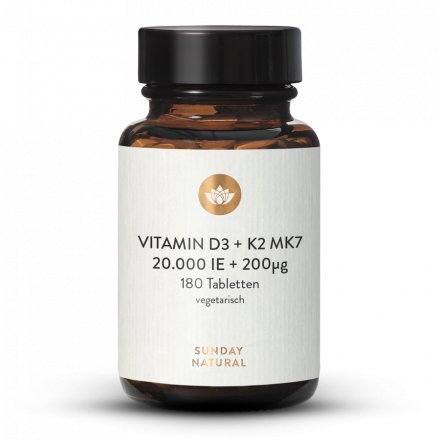 Vitamine D3 + K2 MK7 20 000 UI + 200 µg en comprimés
