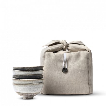 Yoshi En, coffret de 5 bols à thé, pièces blanches et noires, sac de protection clair
