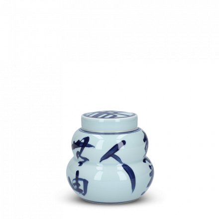 Porcelaine avec calligraphie de Jingdezhen petit pot à thé, bleu & blanc