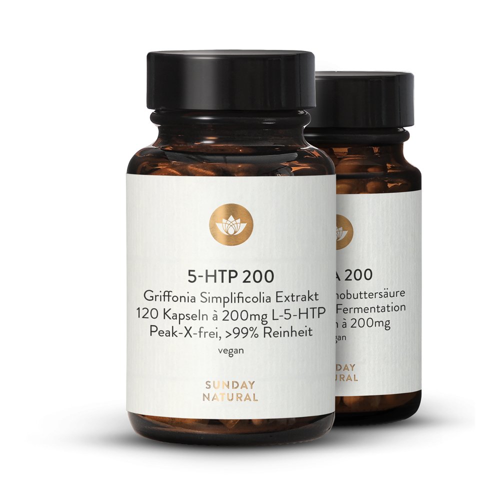Coffret 5HTP 50 + GABA 200, 120/90 gélules, pur, vegan Sunday Natural