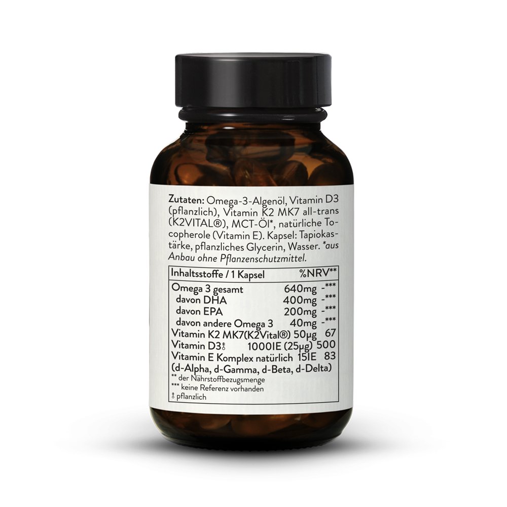 Oméga 3 + Vitamine D3 K2 E vegan 60 gélules Softgel | Sunday Natural