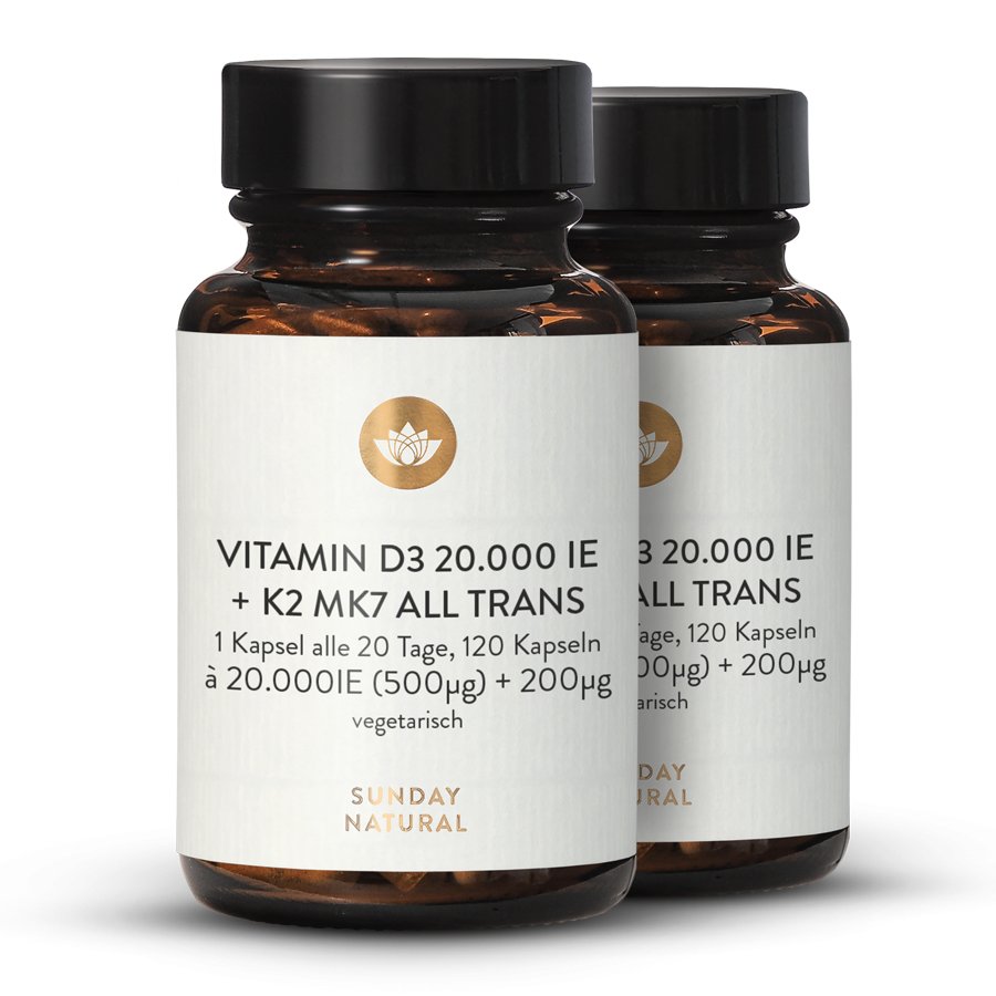 Vitamines D3 20 000 UI + K2 MK7 200µg alltrans / 2x120 gélules