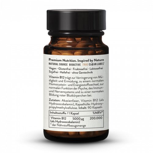 Vitamine B12 5000µg, dosage élevé, bioactive, vegan, naturelle, 90