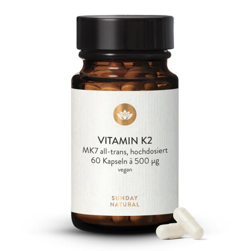 Vitamine K2 500 µg MK7, touttrans, vegan, 60 gélules Sunday Natural